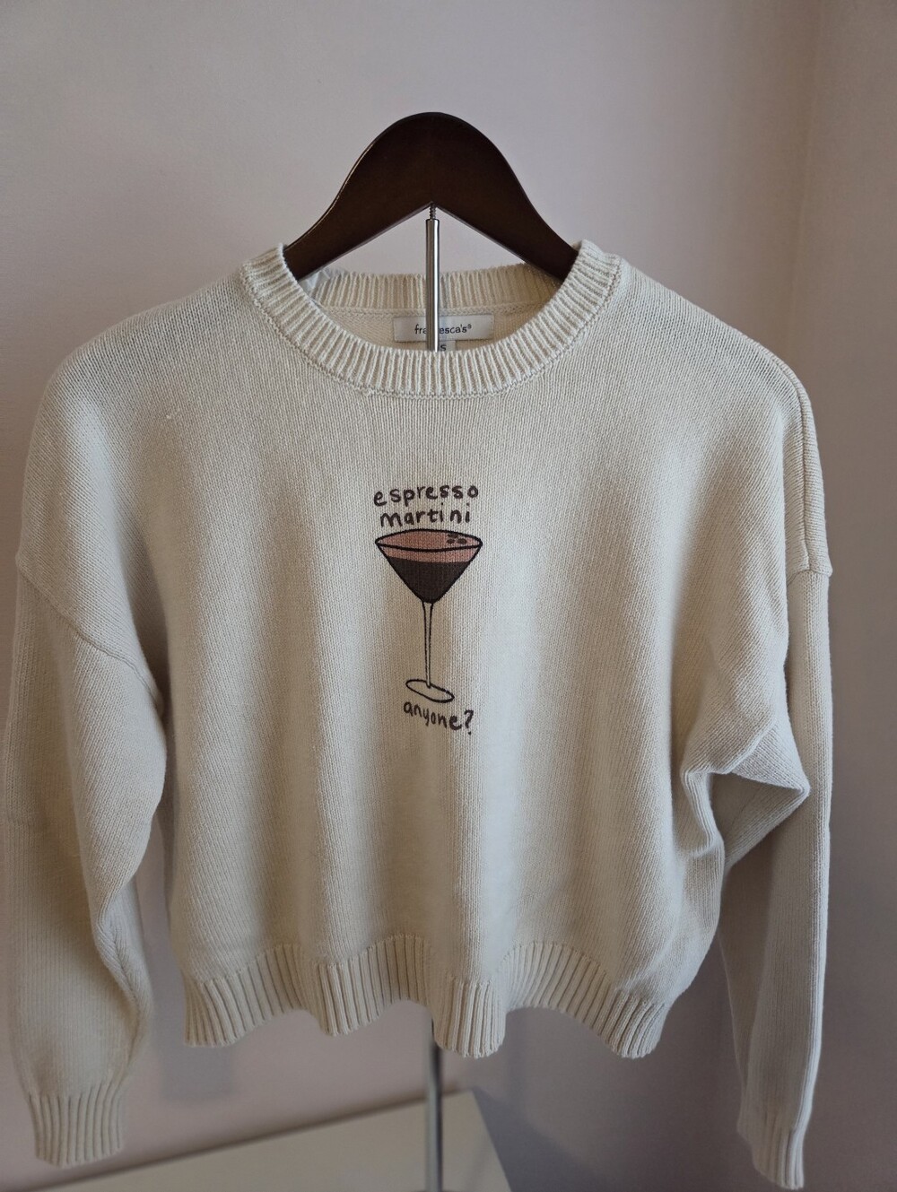Francesca's Collections Cream Espresso Martini Graphic Crewneck Sweater